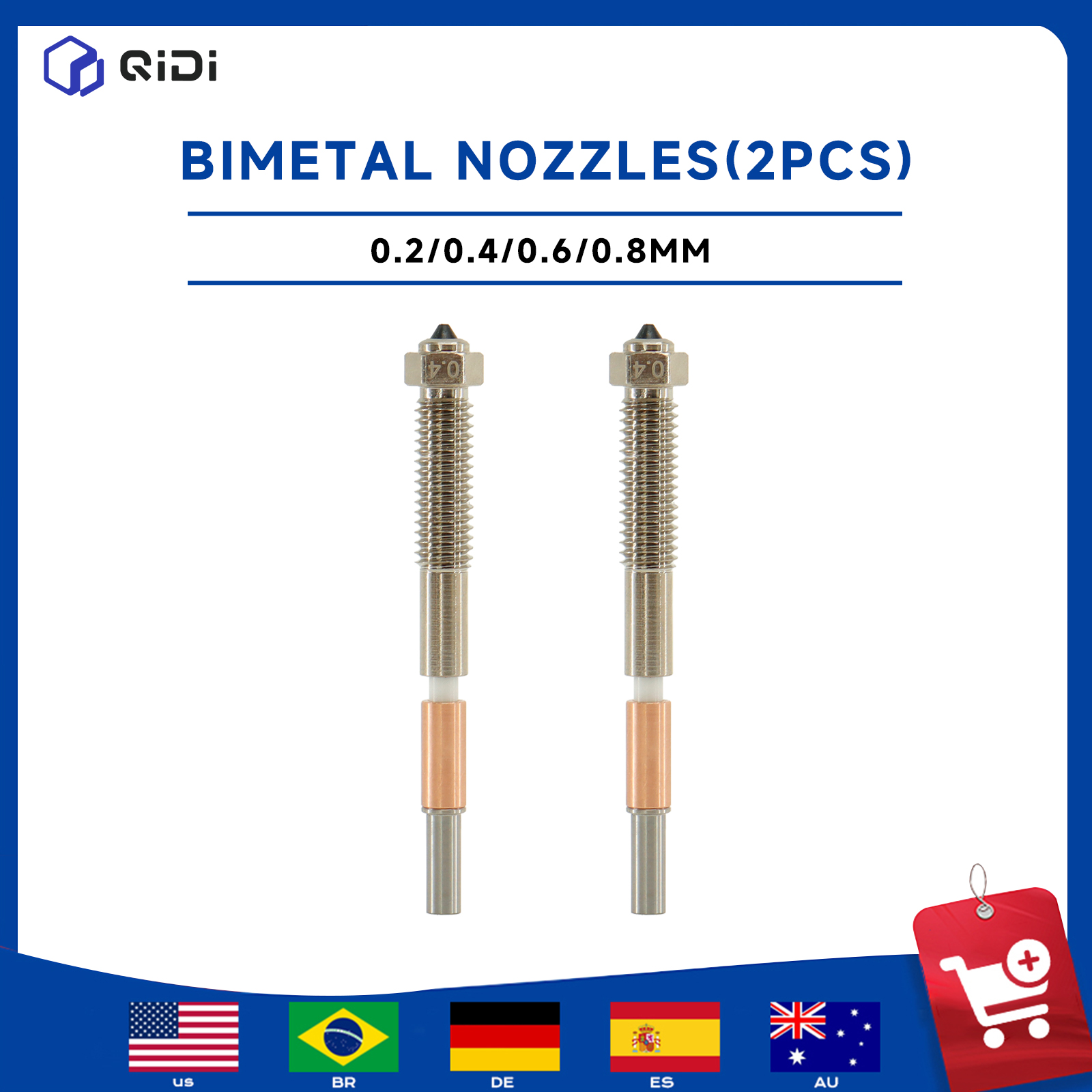 3D Printer Hotend Kit - Kit di 2 Ugelli Bimetallici QIDI