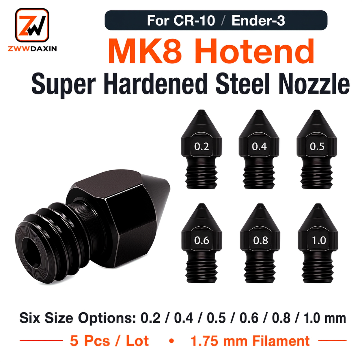 3D Printer Hotend Kit - Ugello in acciaio super temprato MK8,